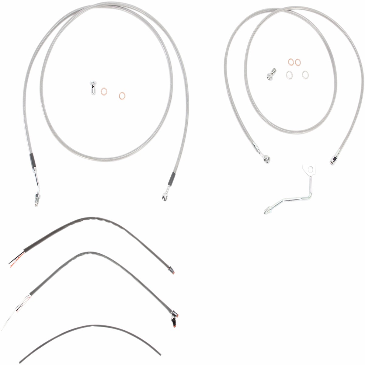 BURLY BRAND Handlebar Cable/Brake Line Kit - Complete - 13" Ape Hanger Handlebars - Stainless Steel - Harley-Davidson '14-'16 - B30-1119