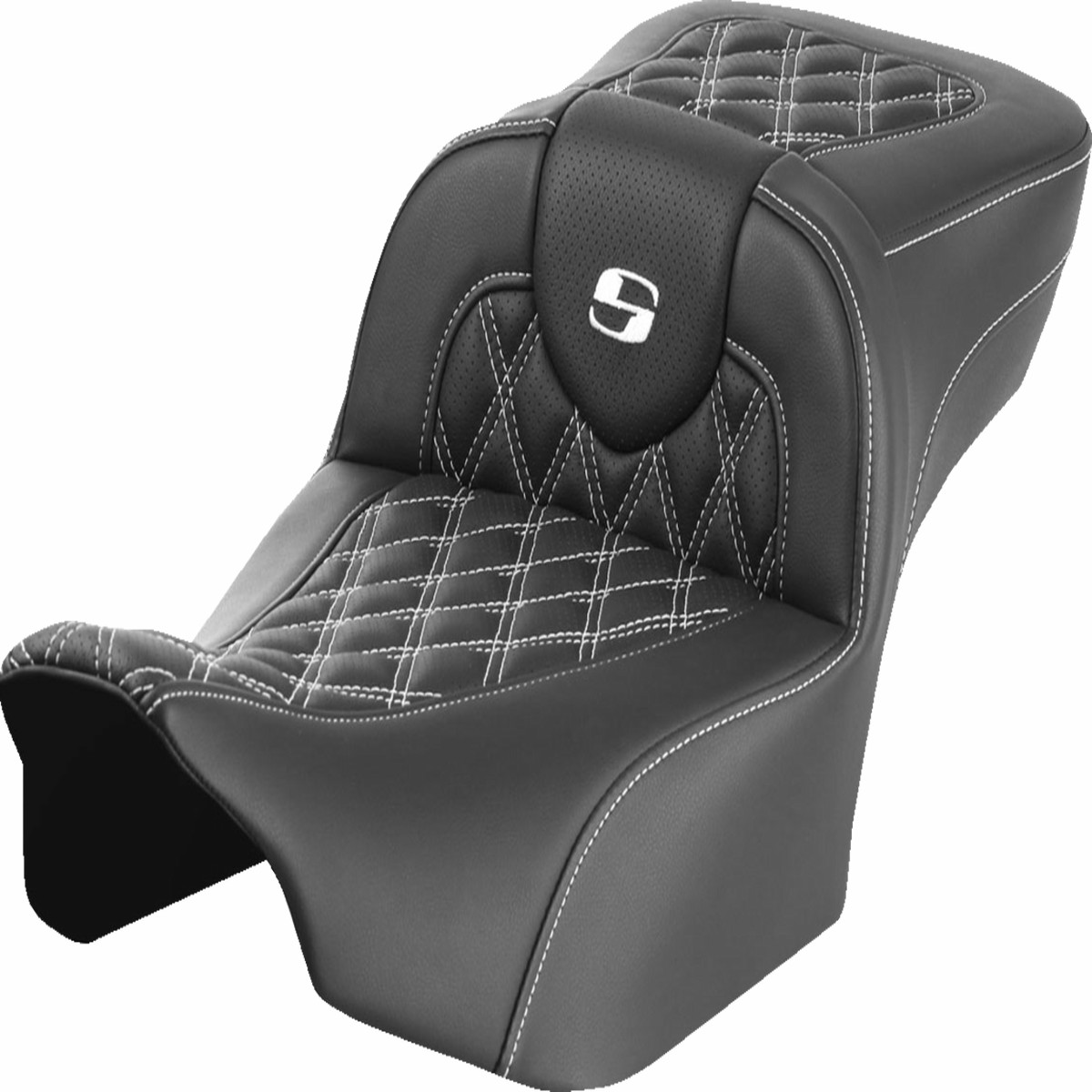 SADDLEMEN Roadsofa Extended Reach Seat - without Backrest - Lattice Stitch - White Stitch - FLTR/FLHX '23-'25 823-07-18406