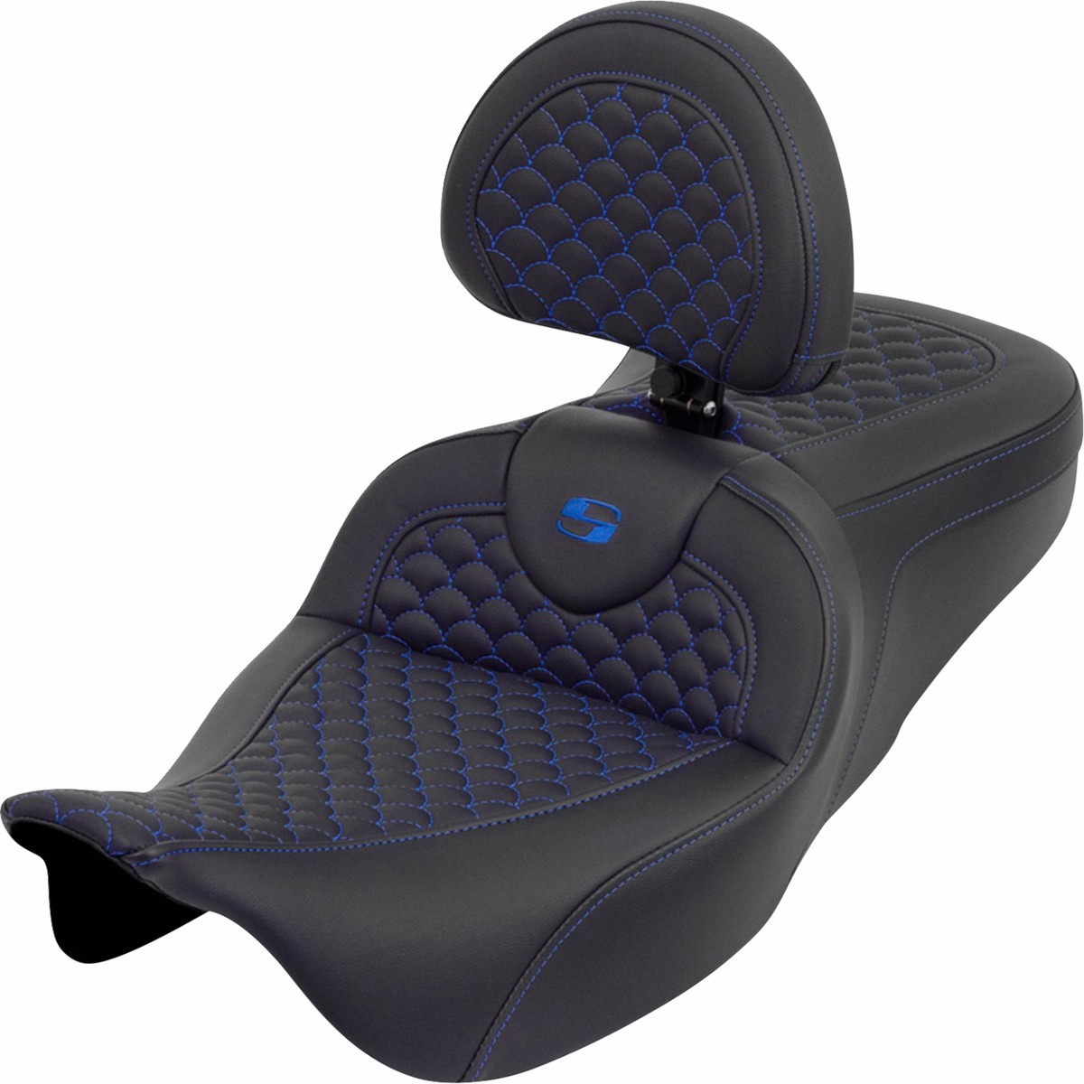SADDLEMEN Roadsofa Seat - Dragon Scale - Blue Stitch - with Backrest - Touring '08-'25 - 808-07B-208B1