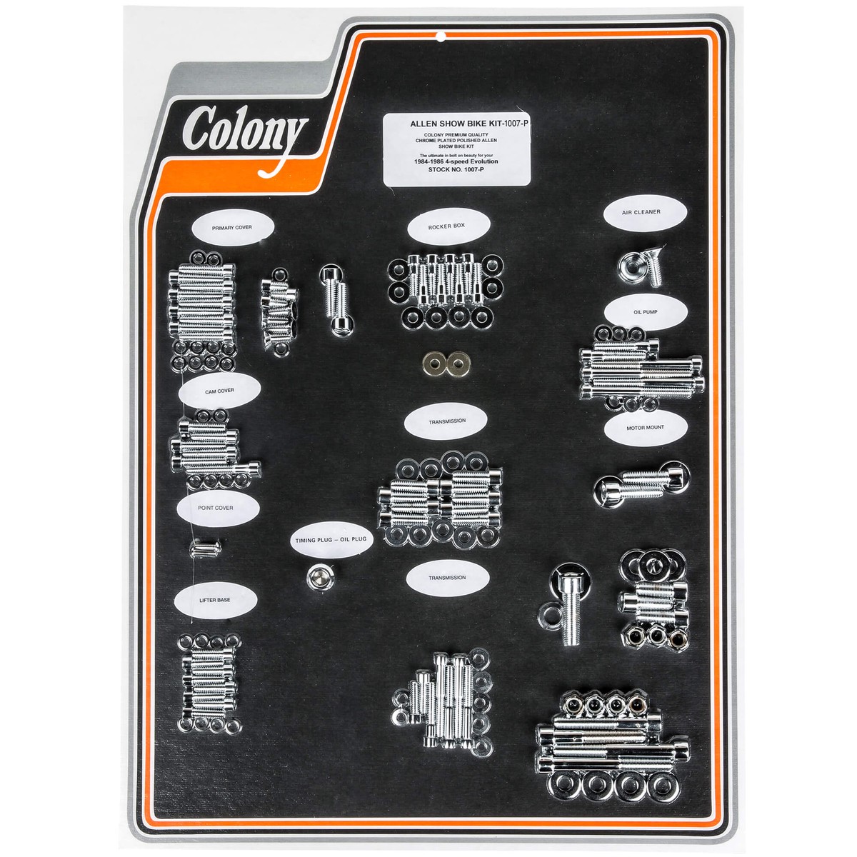 #1007-P Complete Show Bike Kit Smooth Allen Hardware Harley-Davidson 1984-1986 Evo 4 Speed - Chrome Plated