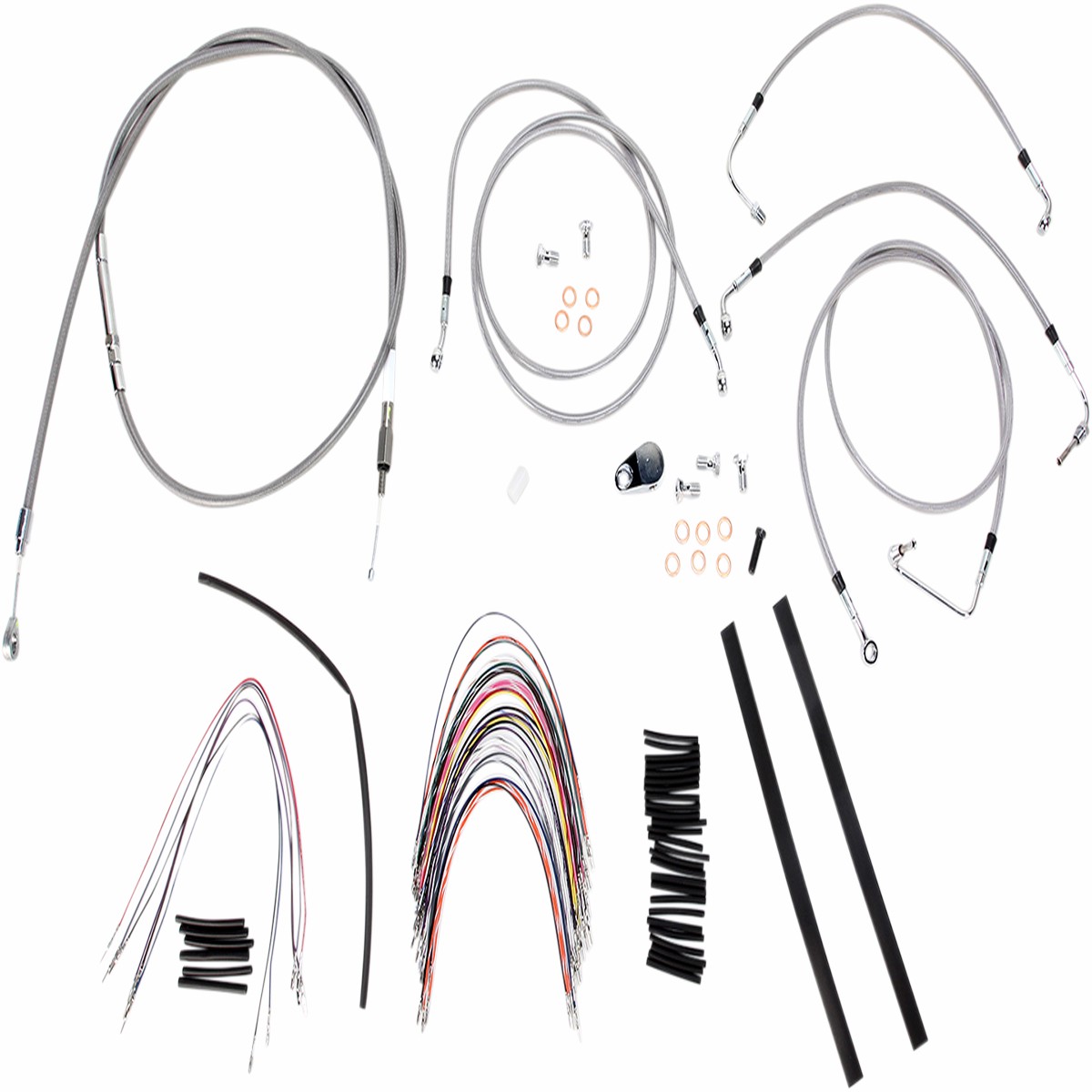 BURLY BRAND Handlebar Cable/Brake Line Kit - Complete - 14" Ape Hanger Handlebars - Stainless Steel - Harley-Davidson '08-'13 - B30-1094