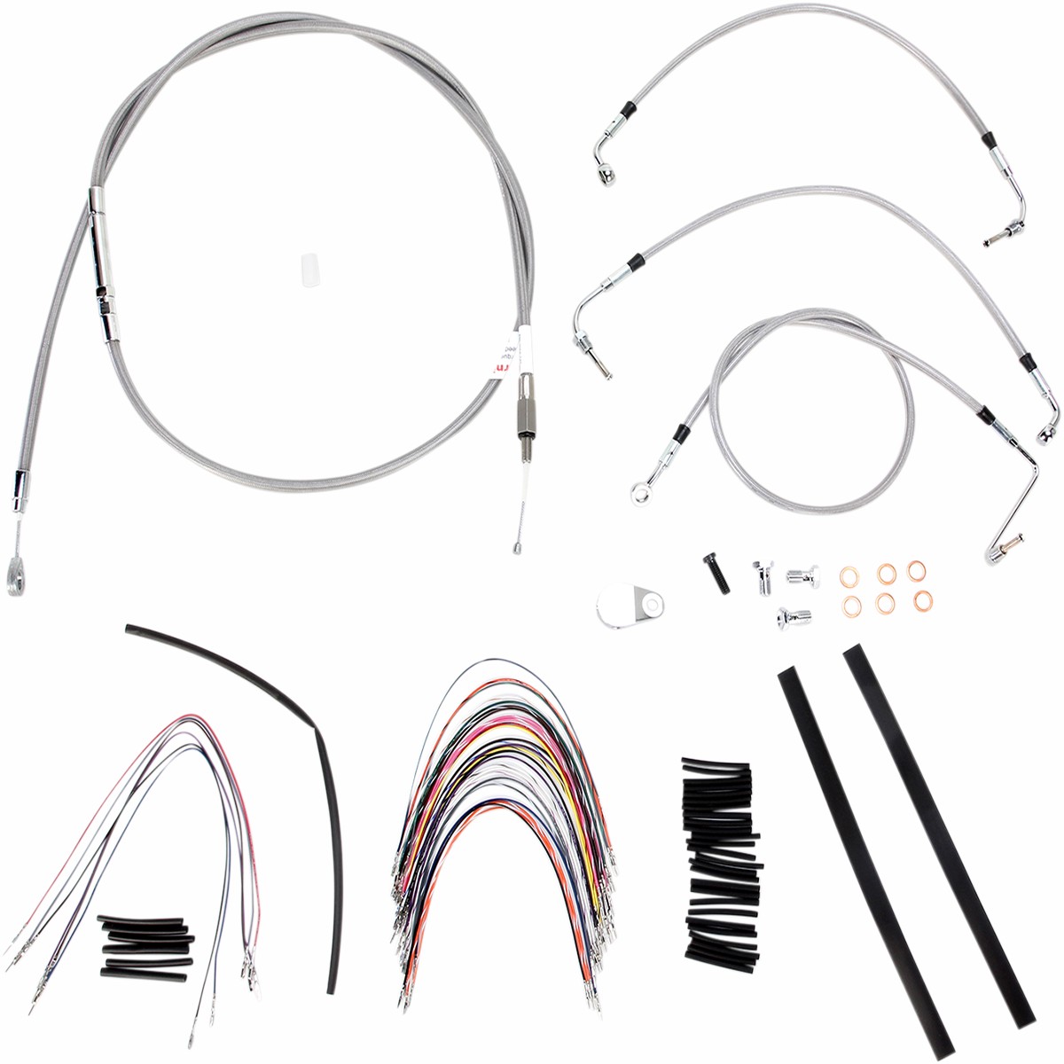 BURLY BRAND Handlebar Cable/Brake Line Kit - Complete - 16" Ape Hanger Handlebars - Stainless Steel - Harley-Davidson '08-'13 - B30-1092