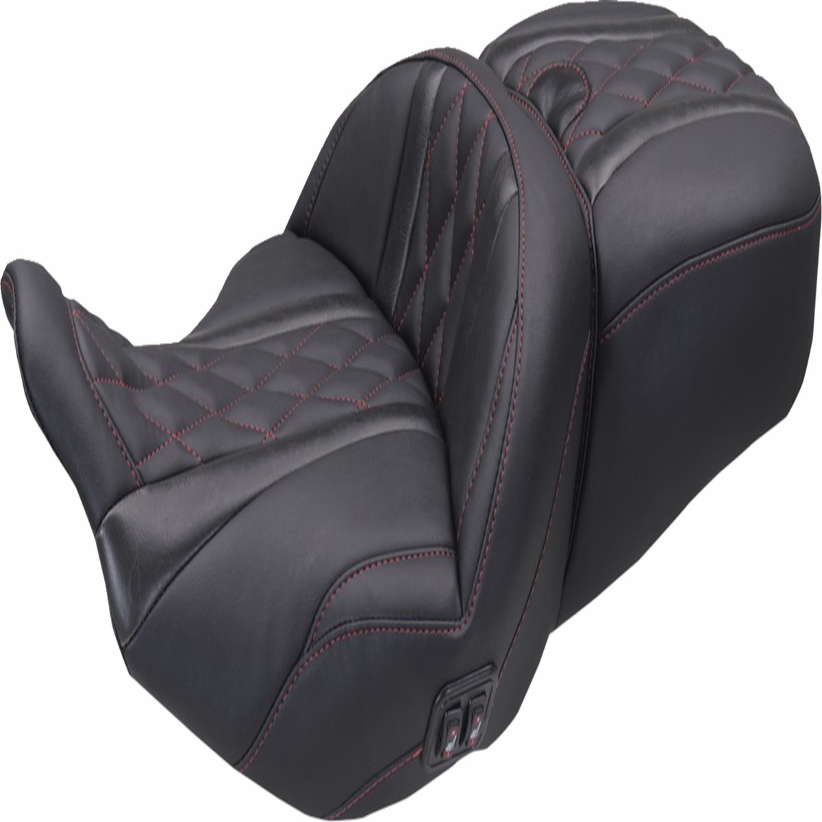 MUSTANG Heated Super Touring One Piece 2-Up Seat - Deluxe Diamond - Dark Cherry Stitch - FLT/FLH '23-'26 - 89410DC