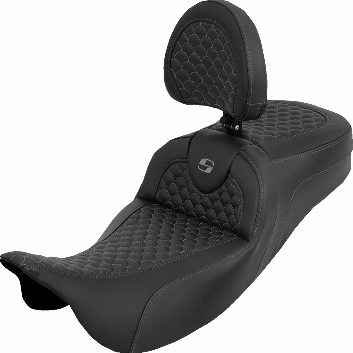 SADDLEMEN Extended Reach Roadsofa Seat - Dragon Scale - Gray Stitch - with Backrest - Touring '08-'25 - 808-07B-209B2