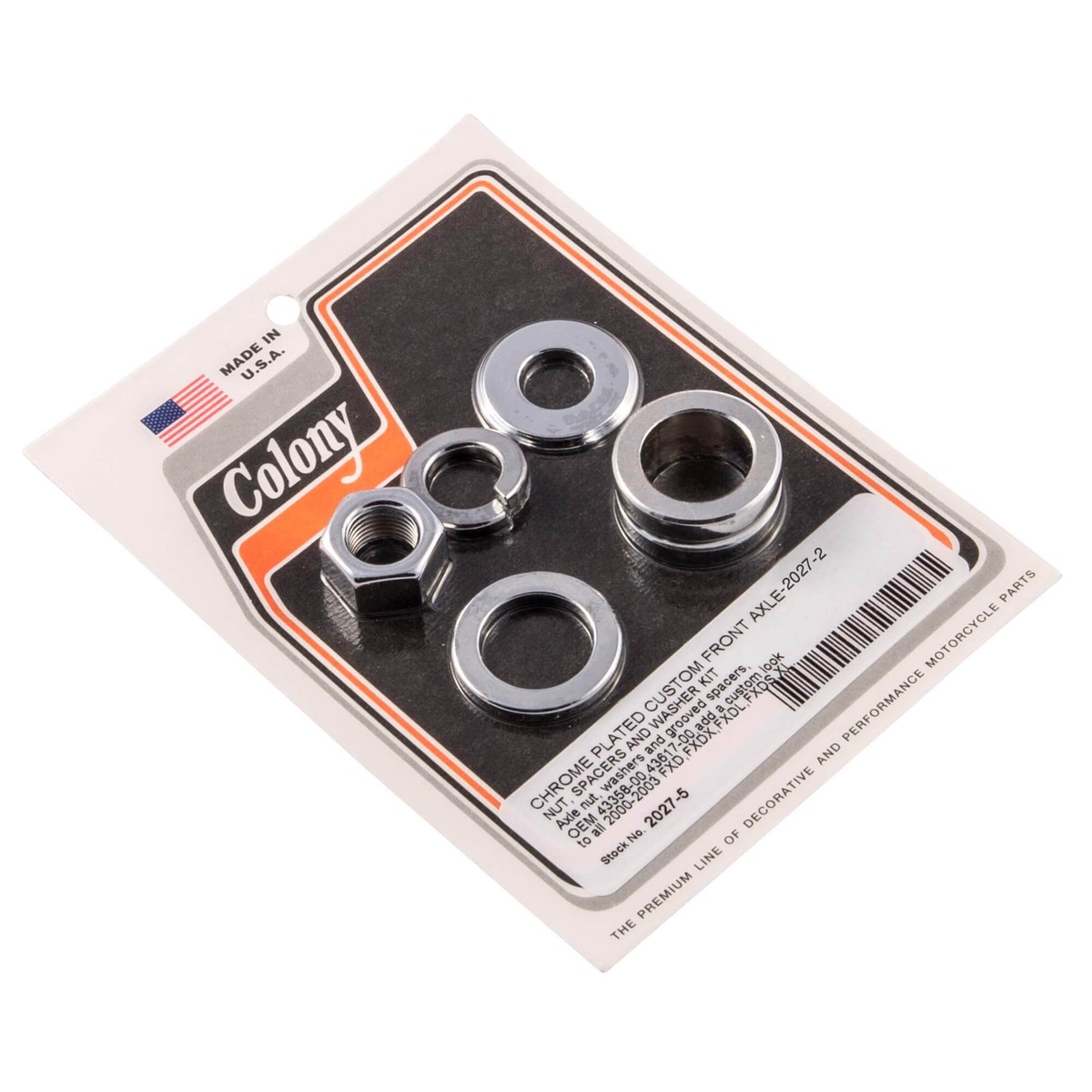 #2027-5 Front Axle Nut Grooved Spacer Kit 2000-2003 Harley-Davidson FXD/FXDX/FXDL/FXDS/XL - Chrome Plated