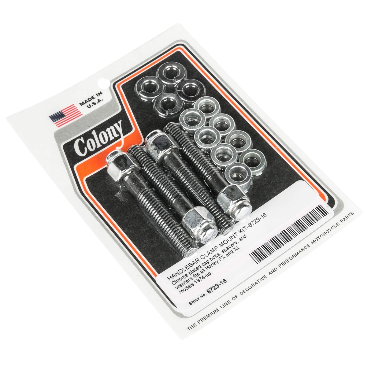 #8723-16 Handlebar Clamp Mount Kit Cap Bolts Kit 1974-Up Harley-Davidson FX/FL - Chrome Plated