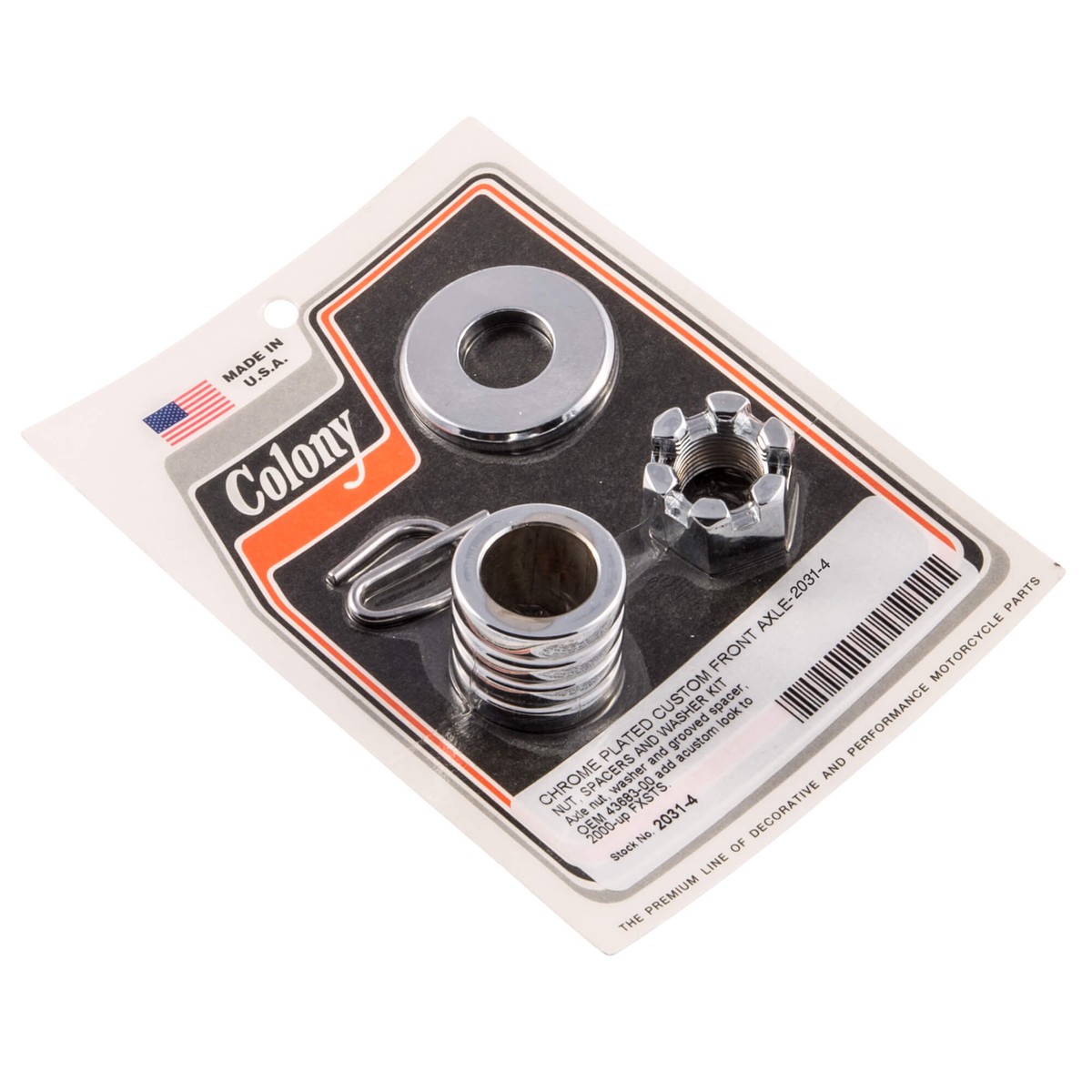 #2031-4 Front Axle Nut Grooved Spacer Kit 2000-Up Harley-Davidson FXSTS - Chrome Plated