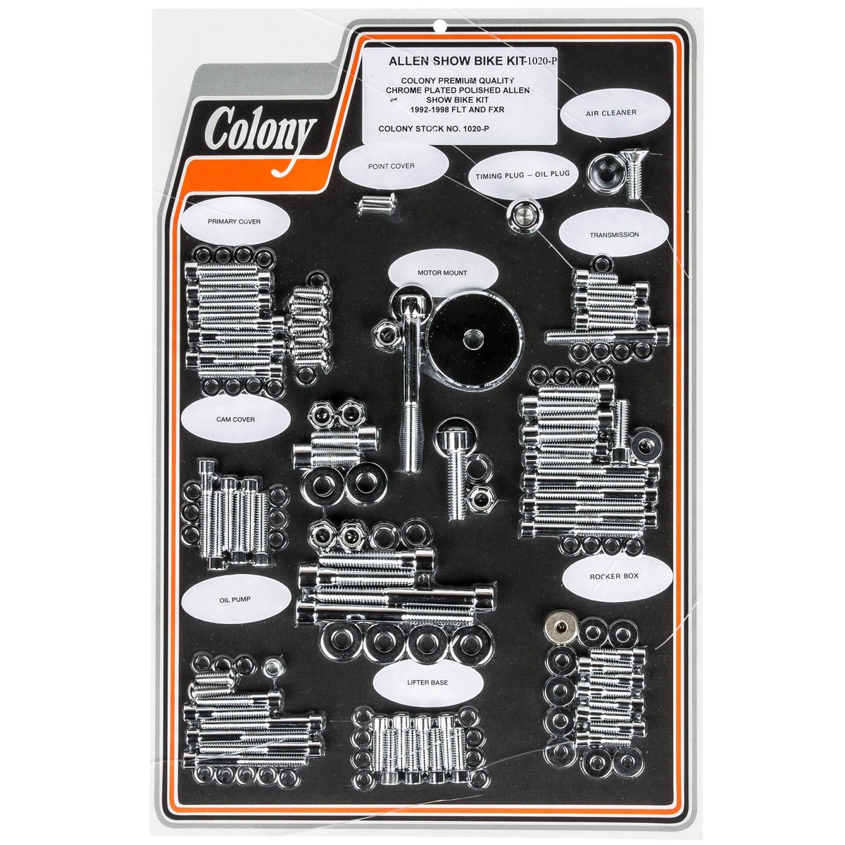 #1020-P Complete Show Bike Kit Smooth Allen Hardware 1992-1998 Harley-Davidson FLT/FXR - Chrome Plated