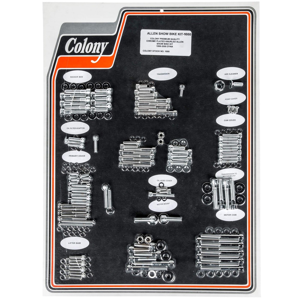 #1000 Complete Show Bike Kit Knurled Allen Hardware 1999-2005 Harley-Davidson Twin Cam 88 Dyna - Chrome Plated