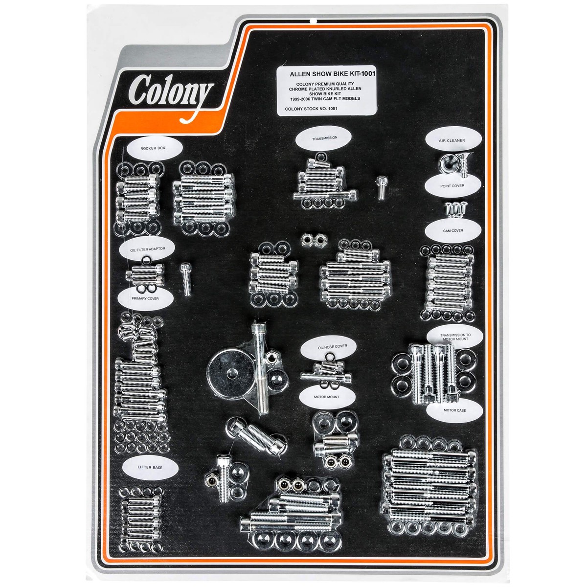 #1001 Complete Show Bike Kit Knurled Allen Hardware 1999-Up Harley-Davidson Twin Cam 88 FLT - Chrome Plated