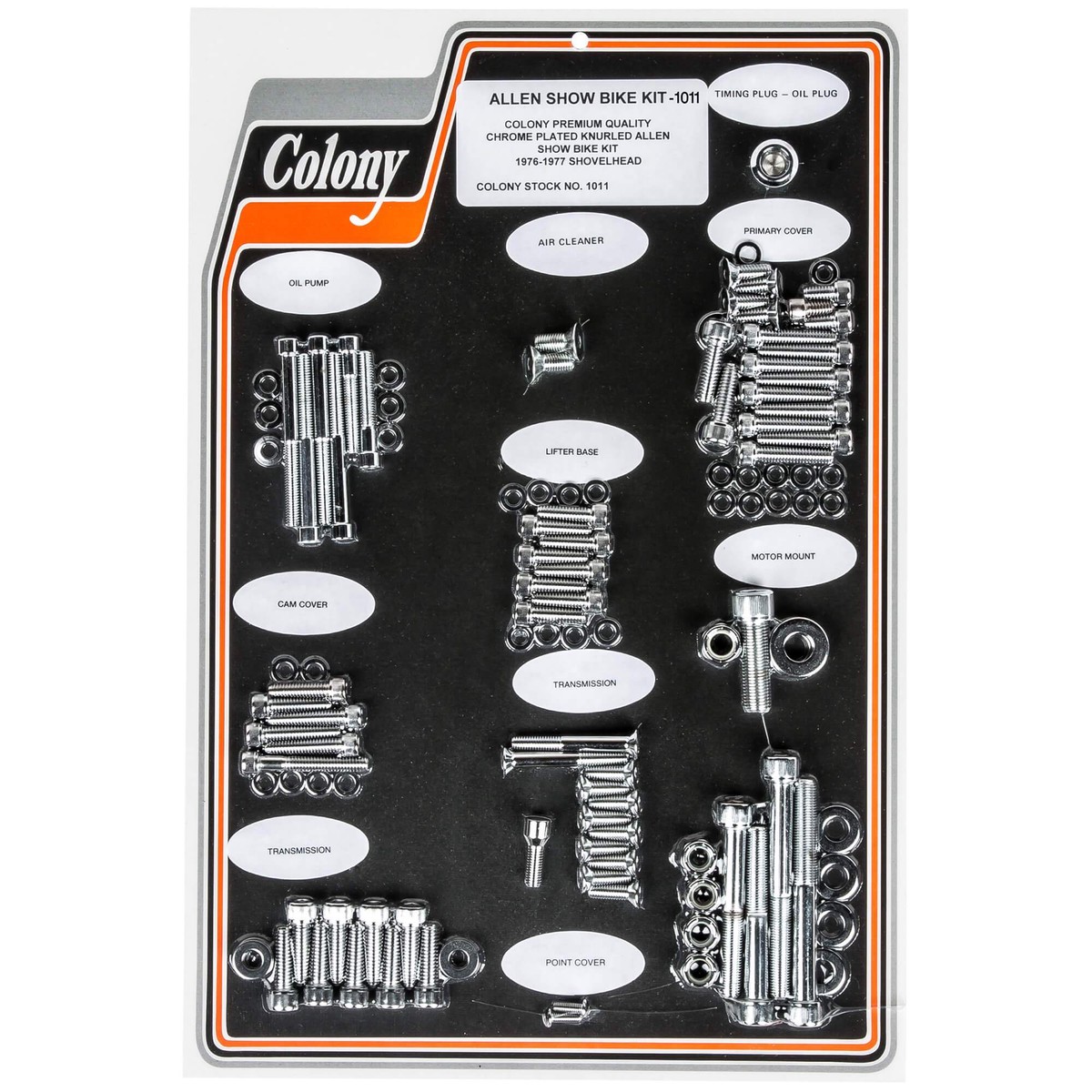 #1011 Complete Show Bike Kit Allen Knurled Hardware 1976-1977 Harley-Davidson Shovelhead - Chrome Plated