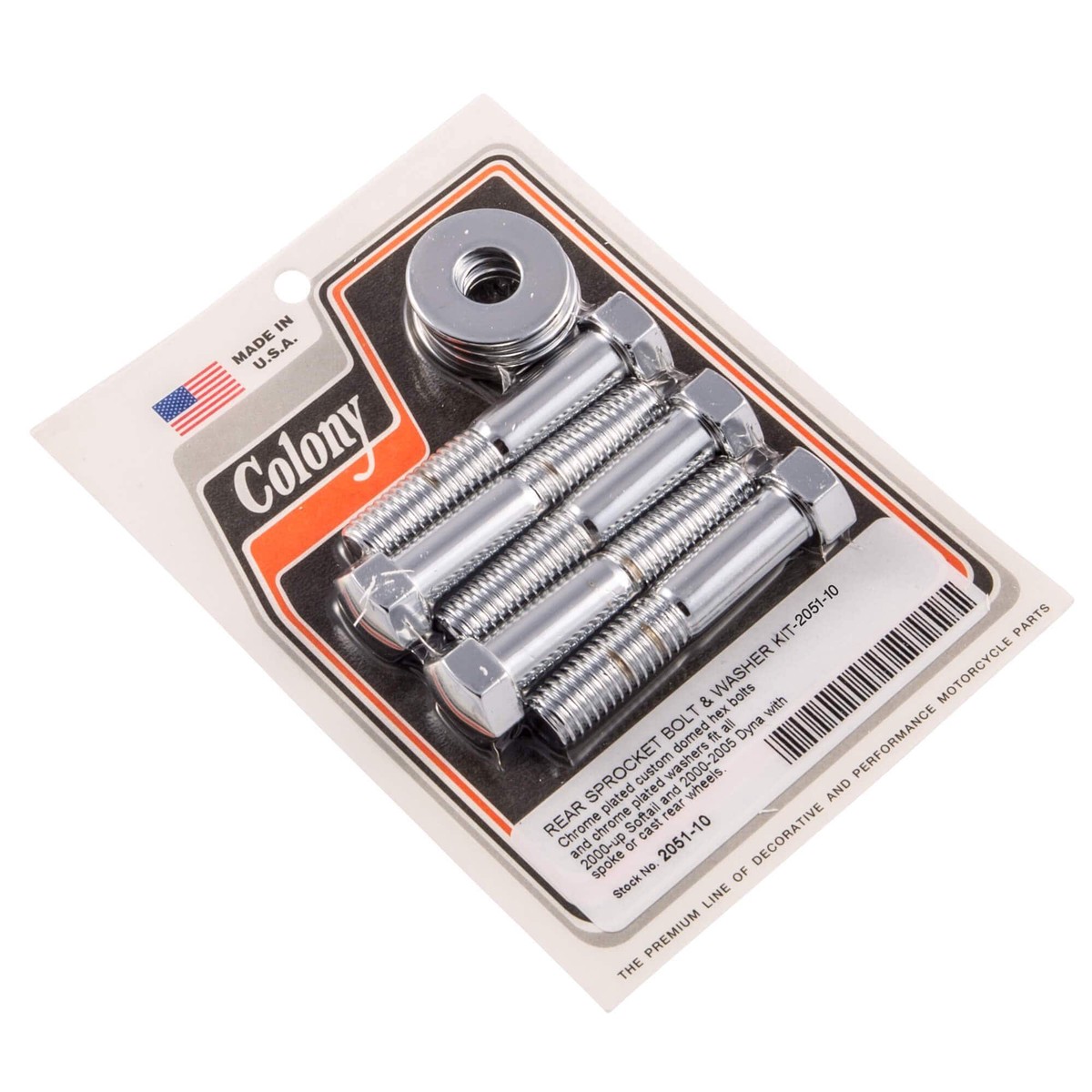 #2051-10 Rear Sprocket Hex Bolt/Washer Hex Kit 2000-Up Harley-Davidson Softail 2000- 2005 Dyna - Chrome Plated
