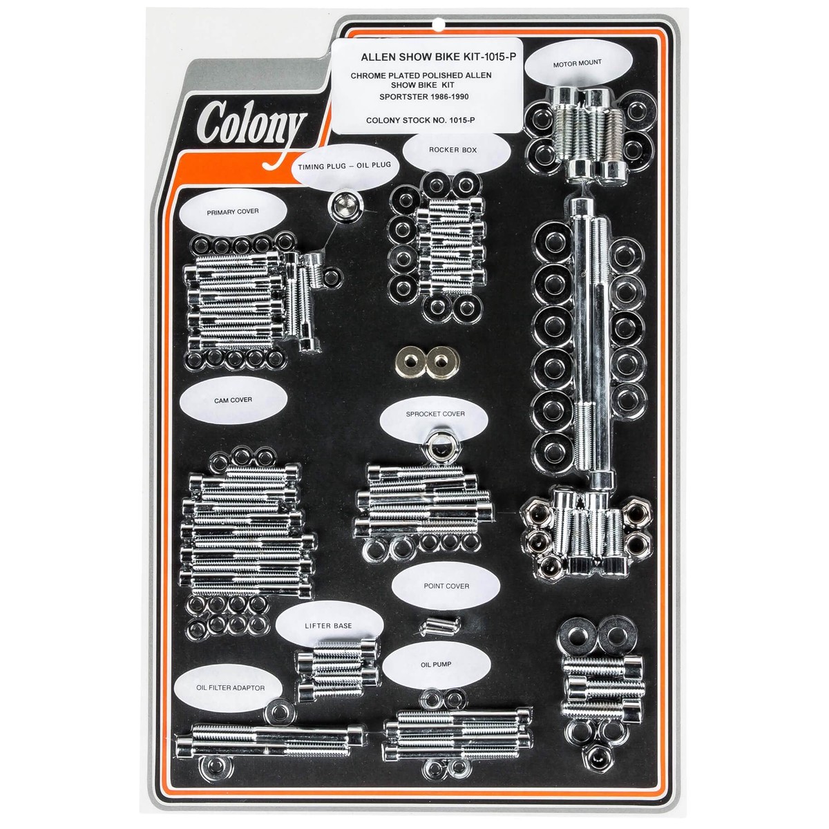 #1015 Complete Show Bike Kit Knurled Allen Hardware 1986-1990 Harley-Davidson Sportster - Chrome Plated