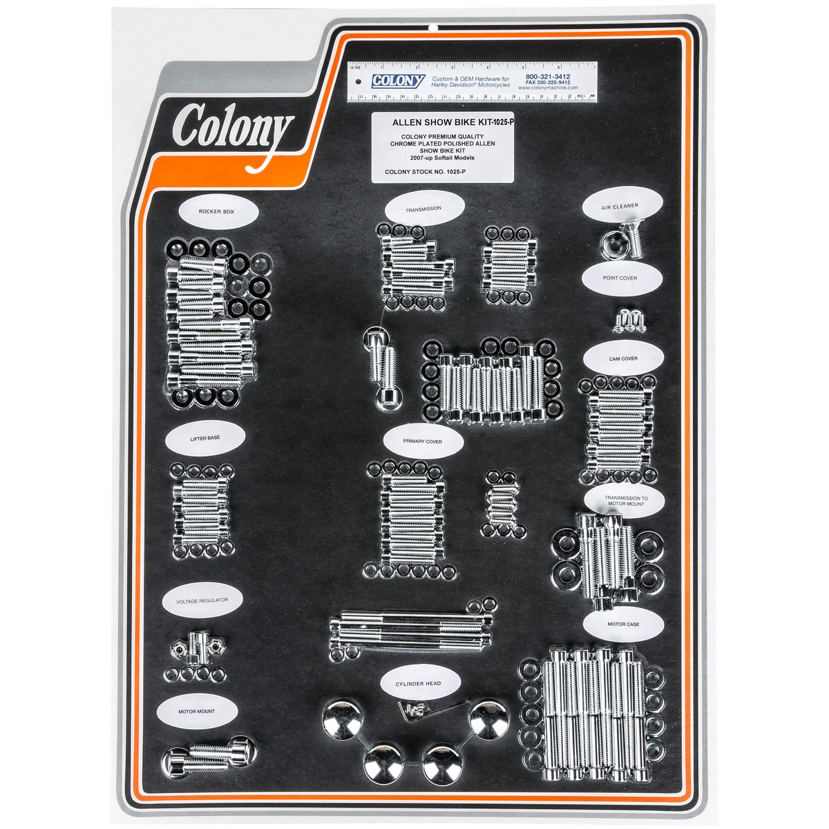 #1025-P Complete Show Bike Kit Smooth Allen Hardware Harley-Davidson 2007-up Softail - Chrome Plated